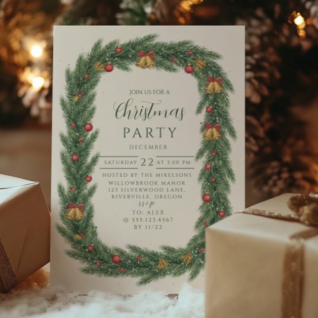 Invitación Clásico campana de Navidad de hoja perenne (Subido por el creador)