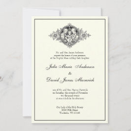 Invitación Clásico Católico Elegante Boda Religioso de Marfil