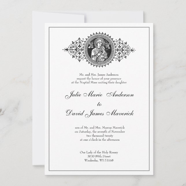 Invitación Clásico Católico Elegante Boda Religioso Invitado (Anverso)