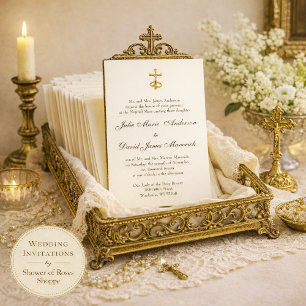 Invitación Clásico Católico Elegante Boda Religioso Invitado