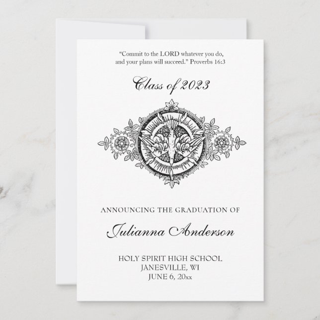 Invitación Clásico Católico Elegante Espíritu Santo Graduació (Anverso)