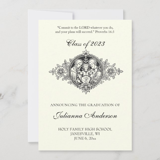 Invitación Clásico Católico Elegante Graduación religiosa (Anverso)