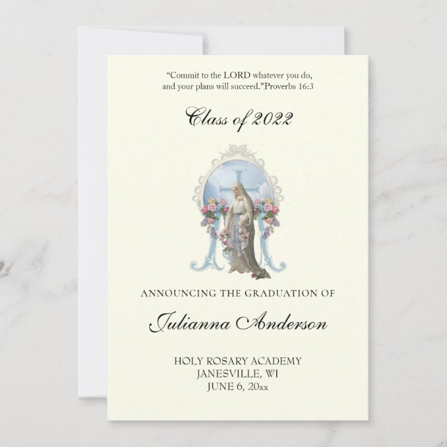 Invitación Clásico Católico Elegante    Graduación Religiosa (Anverso)