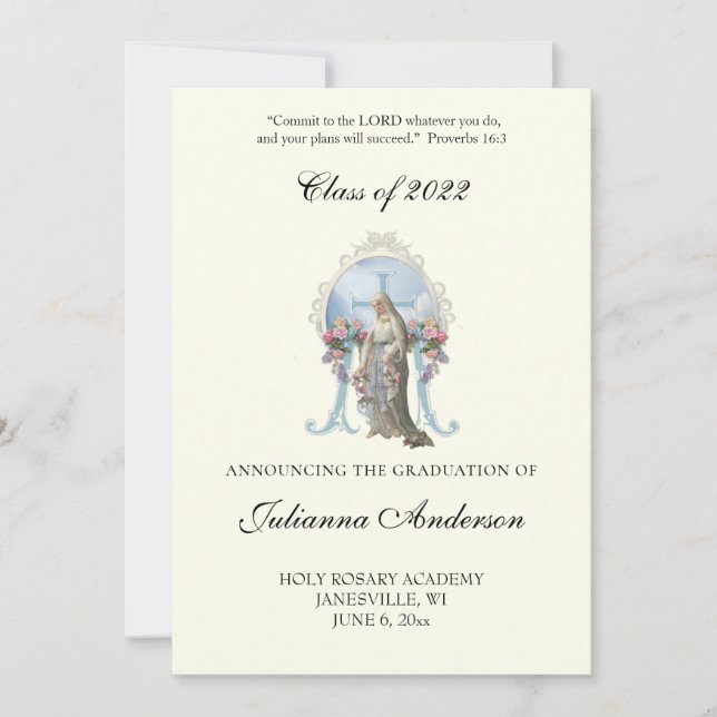 Invitación Clásico Católico Elegante Graduación Religiosa En (Anverso)