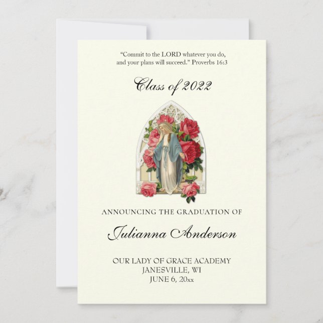 Invitación Clásico Católico Elegante Graduación Religiosa En (Anverso)