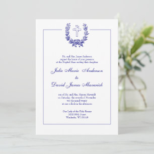 Invitación Clásico Católico Elegante Navy Blue Cross Dove