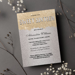 Invitación Clásico Cepillos de plata dorada Purpurina Dulce 1