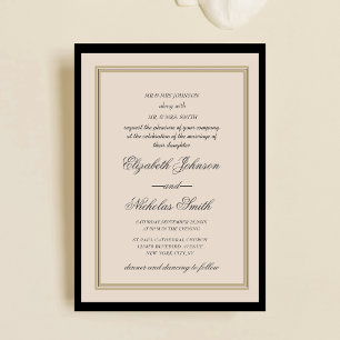 Invitación clásico chic elegante boda crema y negro