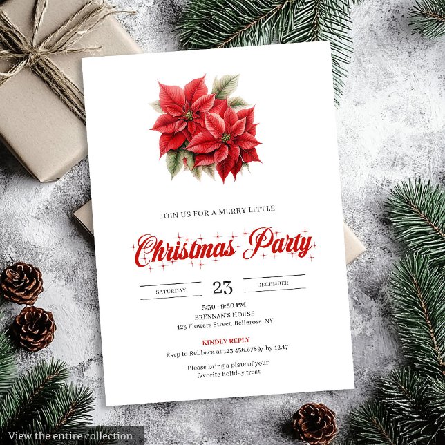 Invitación Clásico Chic Flores de Nochebuena de Navidad Vinta (Classic Vintage Christmas Poinsettia Flowers Invitation)