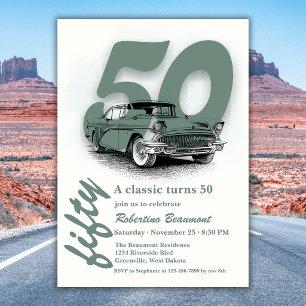 Invitación Clásico coche Travel Green cumple 50 años