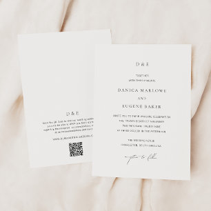 Invitación Clásico código QR blanco y negro matrimonio elegan