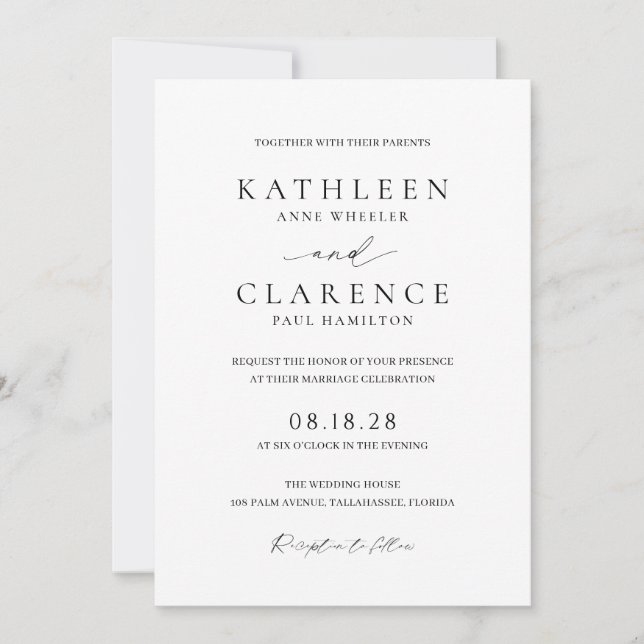 Invitación Clásico código QR blanco y negro matrimonio elegan (Anverso)