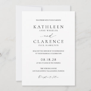 Invitación Clásico código QR blanco y negro matrimonio elegan