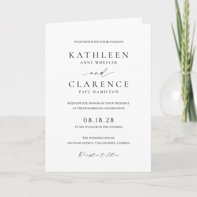 Invitación Clásico código QR blanco y negro matrimonio elegan (Anverso)