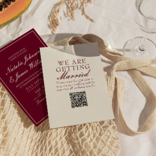 Invitación Clásico Código QR de Boda de Burgundy Antiguo Dine