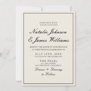 Invitación Clásico código QR de boda en blanco y negro con di