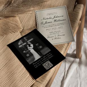 Invitación Clásico Código QR de Foto de Boda de Dinero Antigu