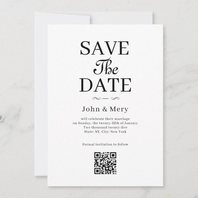 Invitación Clásico Código QR Foto Boda Guardar la Fecha (Anverso)