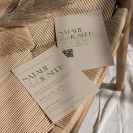 Invitación Clásico Código QR Retro Verde Oliva Boda