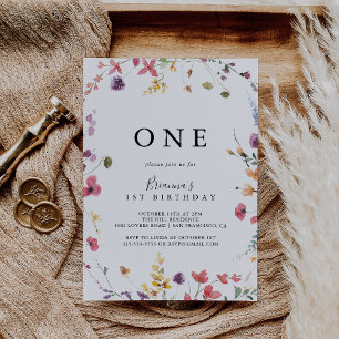 Invitación Clásico Colorful Wild Floral First Birday Party
