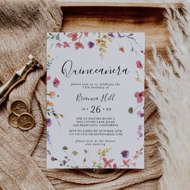 Invitación Clásico Colorful Wild Floral Quinceañera (Subido por el creador)