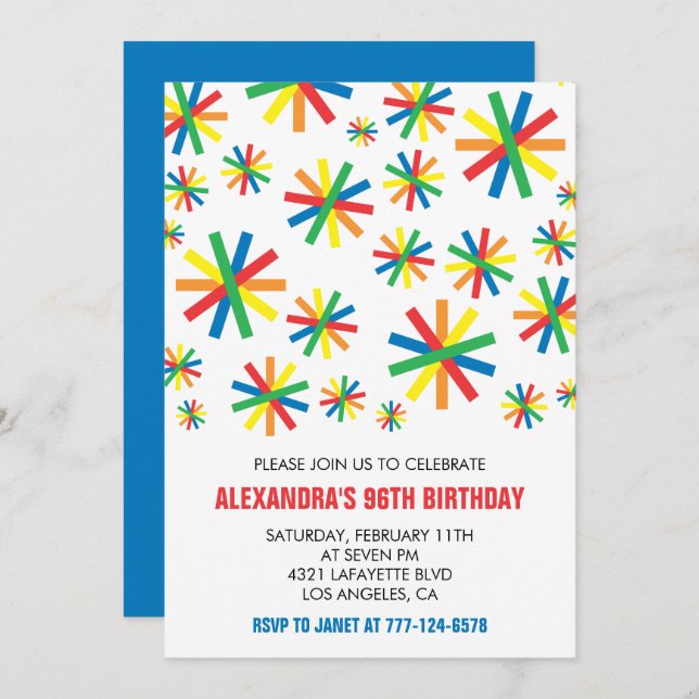 Invitación Clásico Confetti cumpleaños 96 (Anverso / Reverso)