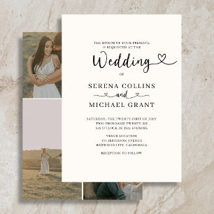 Invitación Clásico Corazón de Letra 4 Foto Burgundy Boda