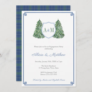 Invitación Clásico Cozy Cabin Plaid Monogram Engagement Party