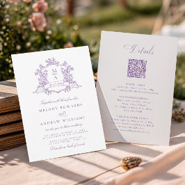 Invitación Clásico crest floral de glicina boda todo en uno