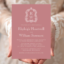 Clásico Crest Monograma Rosa Polvoriento Boda