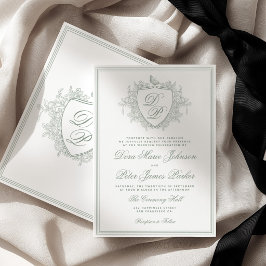 Invitación Clásico cresta vintage monograma boda verde salvia