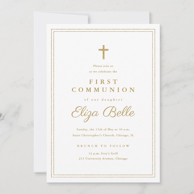 Invitación Clásico Cruz de Oro Religioso Primera Comunión (Anverso)
