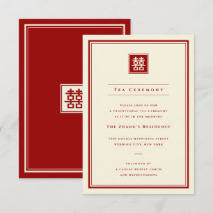 Invitación Clásico cuadrado Doble Felicidad 囍 Ceremonia del T