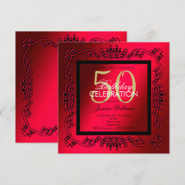 Invitación Clásico Cumpleaños 50 de Mujer en Negro y Cerise