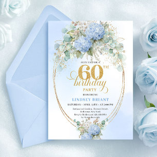 Invitación Clásico Cumpleaños 60 Bohemio Azul Suave Verde