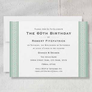 Invitación Clásico Cumpleaños 60 Fiesta Clave Griega Verde
