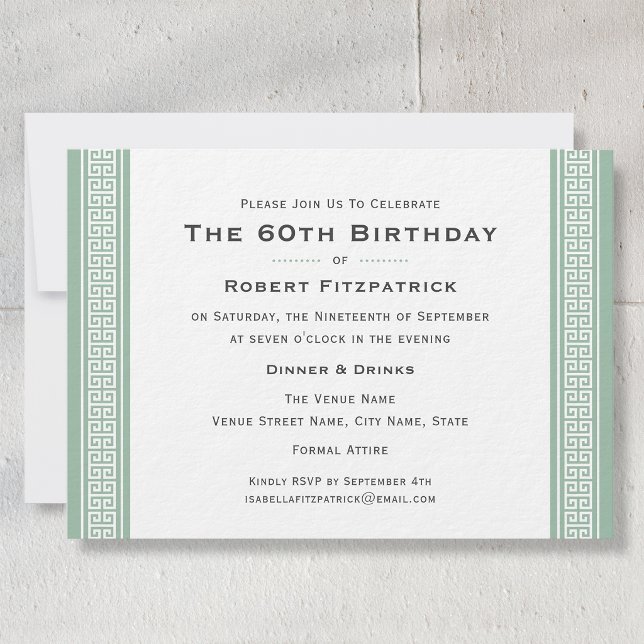 Invitación Clásico Cumpleaños 60 Fiesta Clave Griega Verde (Subido por el creador)