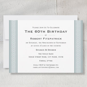 Invitación Clásico Cumpleaños 60 Griego Gris Llave