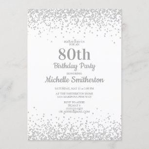 Invitación Clásico Cumpleaños 80 Elegante Blanco Plata Brilla