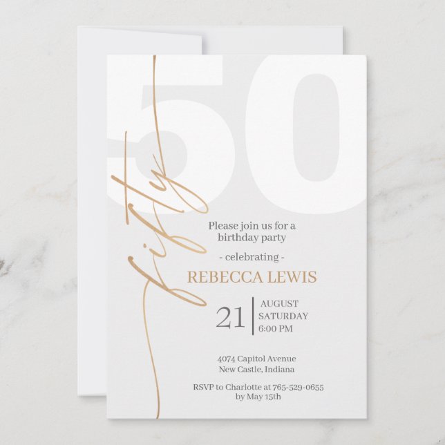 Invitación Clásico Cumpleaños Adulto Moderno 50 Simple (Anverso)