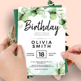 Invitación Clásico Cumpleaños Fiesta Verde Elegante Eucalipto