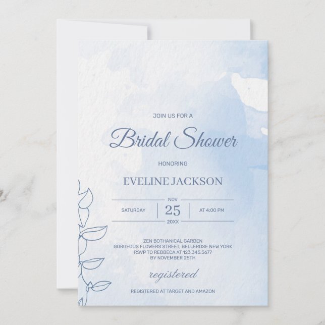 Invitación Clásico de acuarela azul polvoriento elegante (Anverso)
