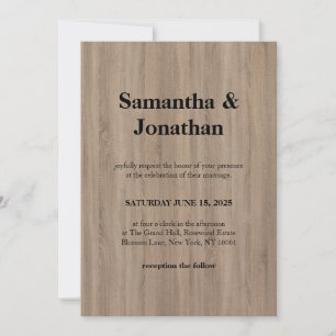 Invitación Clásico de boda básico marrón grano de madera suav