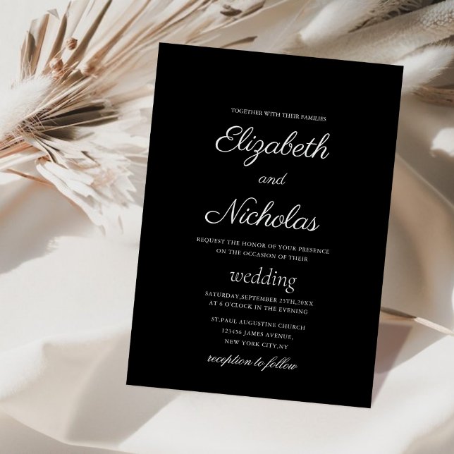 Invitación clásico de boda de caligrafía en blanco y negro (Subido por el creador)