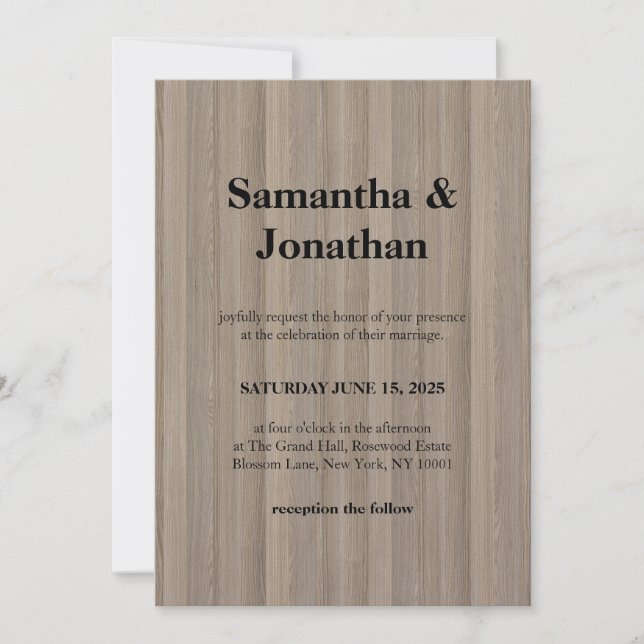 Invitación Clásico de Boda Madera Rubia Pinstripe (Anverso)
