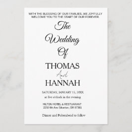 Invitación Clásico de Boda Minimalista Moderna en Blanco y Ne