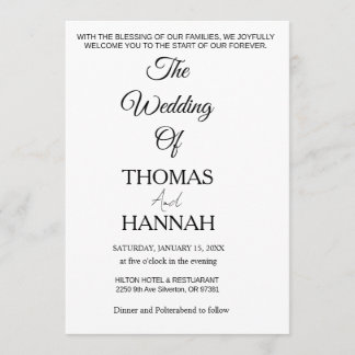 Invitación Clásico de Boda Minimalista Moderna en Blanco y Ne