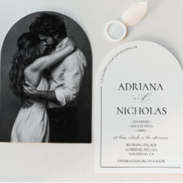 Invitación Clásico de boda negro y blanco arco simple