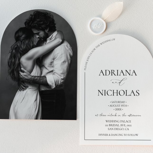 Invitación Clásico de boda negro y blanco arco simple (Subido por el creador)