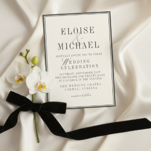 Invitación Clásico de Boda Negro y Marfil